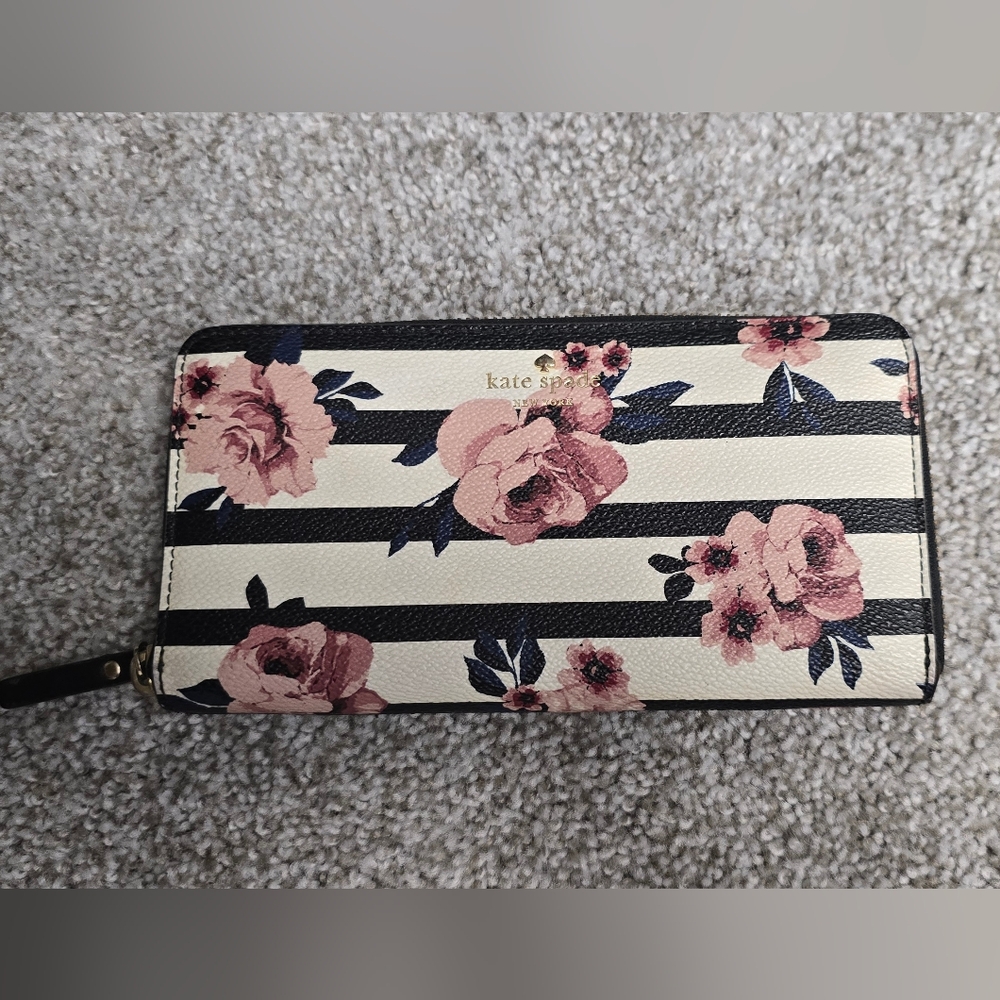 Kate Spade Black and Pink Wallet with Floral Design